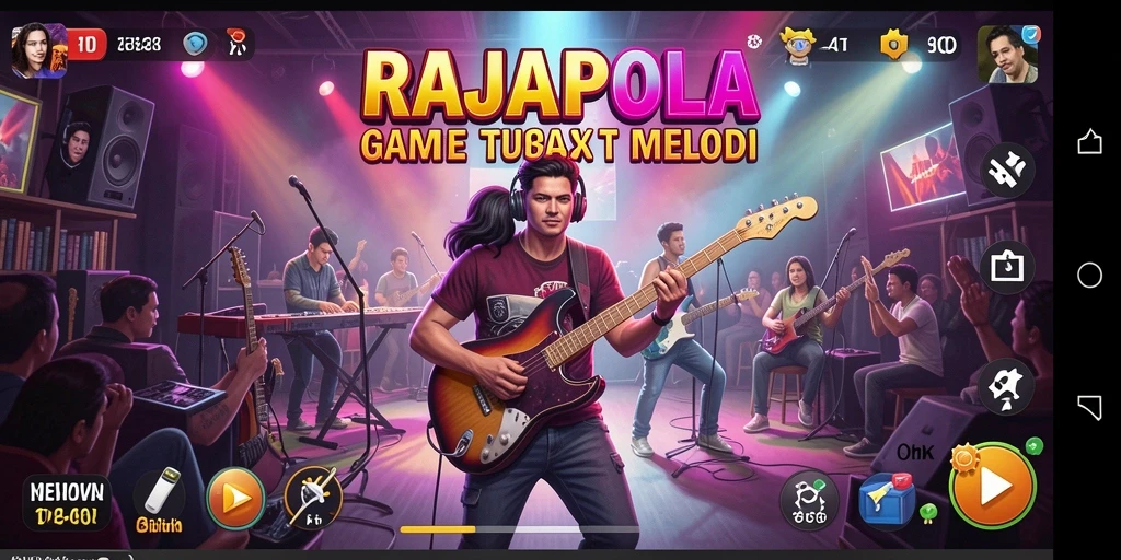 Tampilan gameplay RAJAPOLA dengan aksi seru dan lagu melodi.
