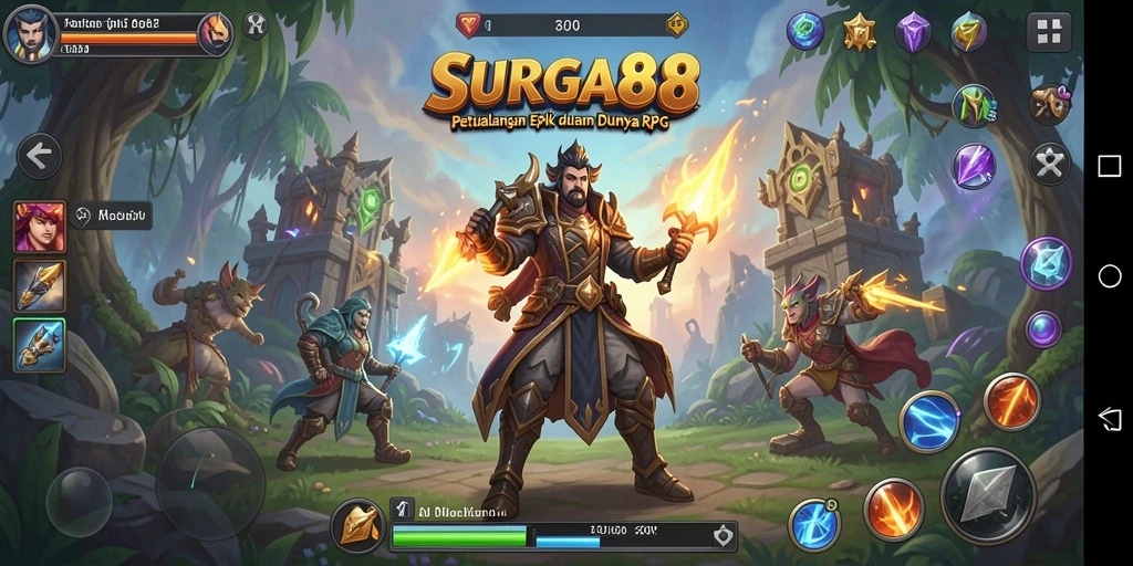 Screenshot gameplay SURGA88 menunjukkan aksi seru dalam pertempuran RPG.