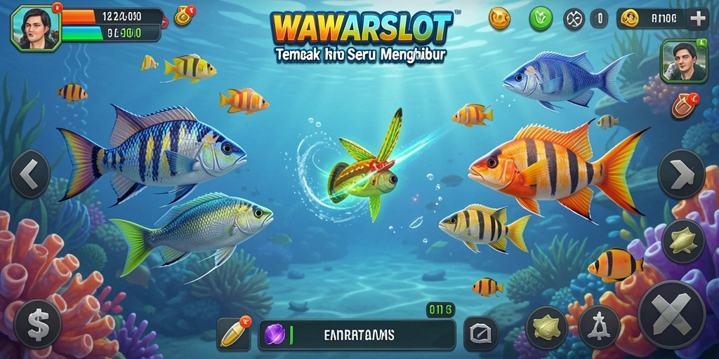 Screenshot gameplay WAWARSLOT menampilkan aksi menembak ikan yang seru.