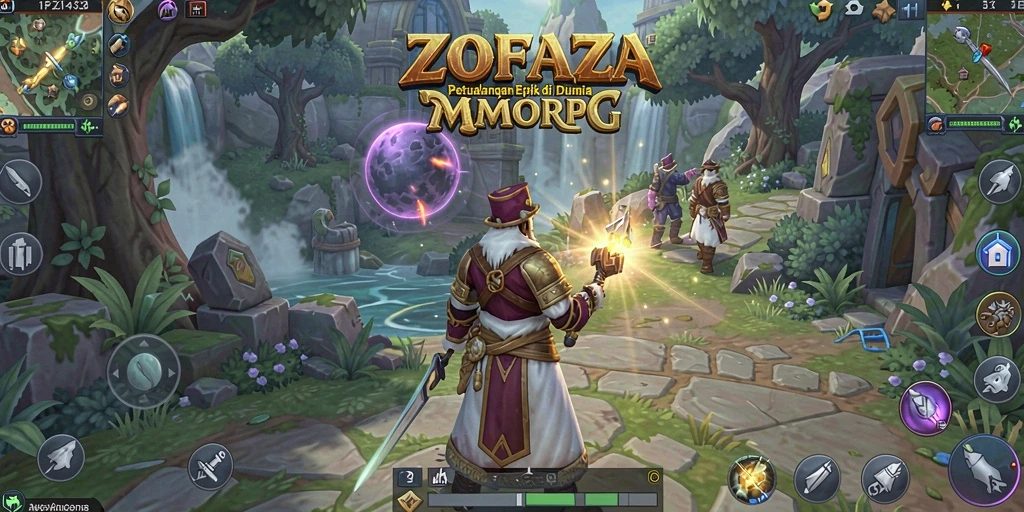 Tangkapan layar utama ZOFAZA menampilkan aksi seru dalam dunia MMORPG.